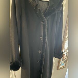 Donnybrook Black Faux Fur Full-Length Coat With Hood & Satin Lining